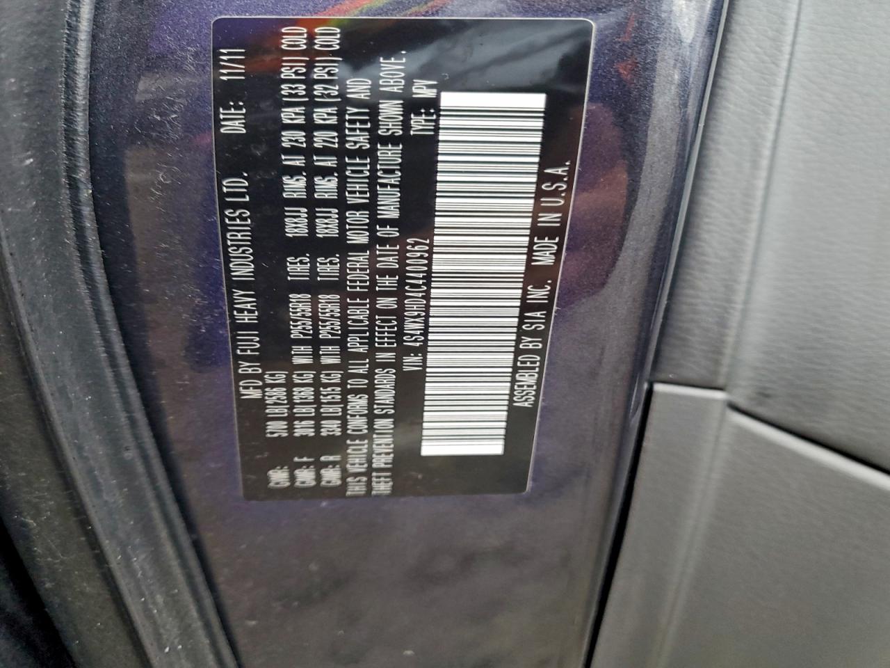 2012 Subaru Tribeca Limited VIN: 4S4WX9HD4C4400962 Lot: 94866285