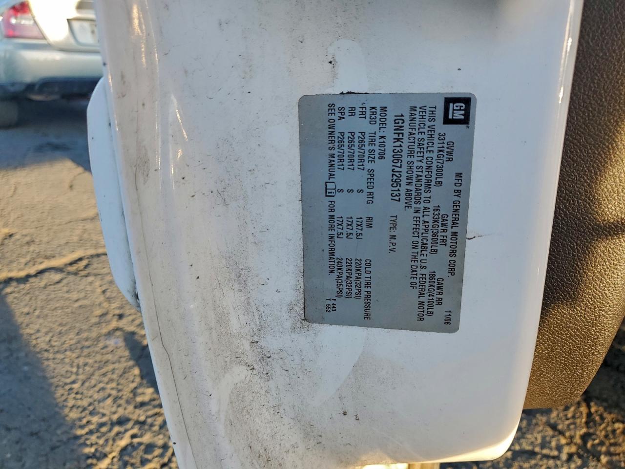 2007 Chevrolet Tahoe K1500 VIN: 1GNFK13067J295137 Lot: 95393135