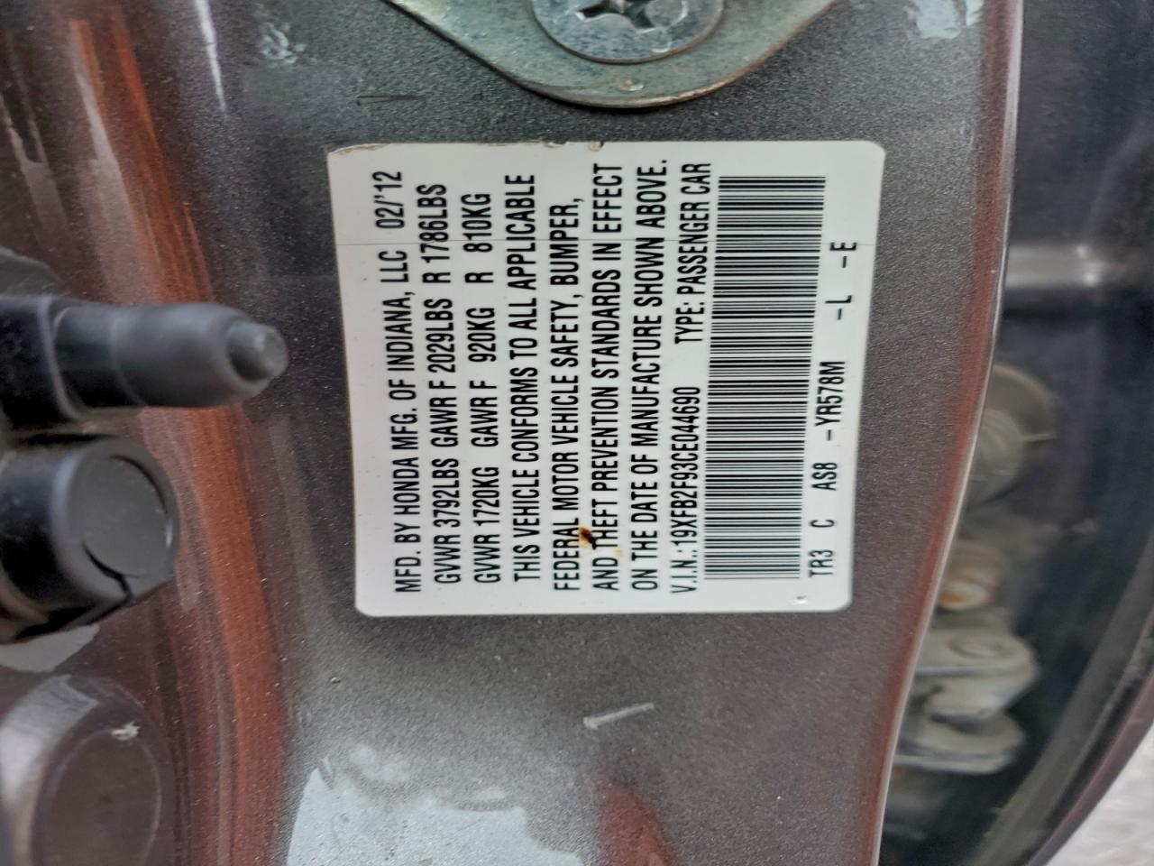 2012 Honda Civic Exl VIN: 19XFB2F93CE044690 Lot: 96313445