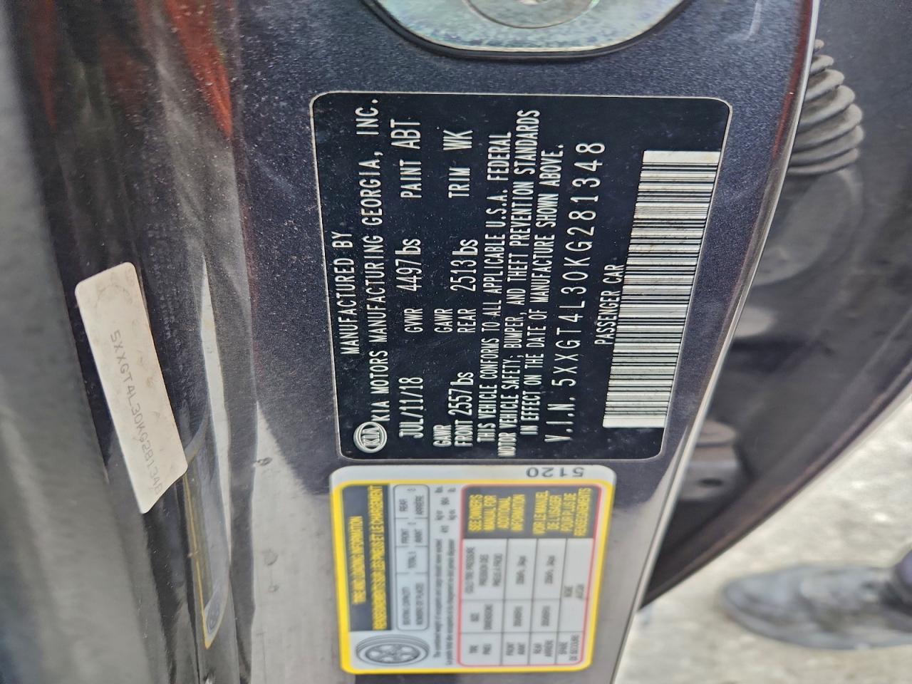 2019 Kia Optima Lx VIN: 5XXGT4L30KG281348 Lot: 94648995