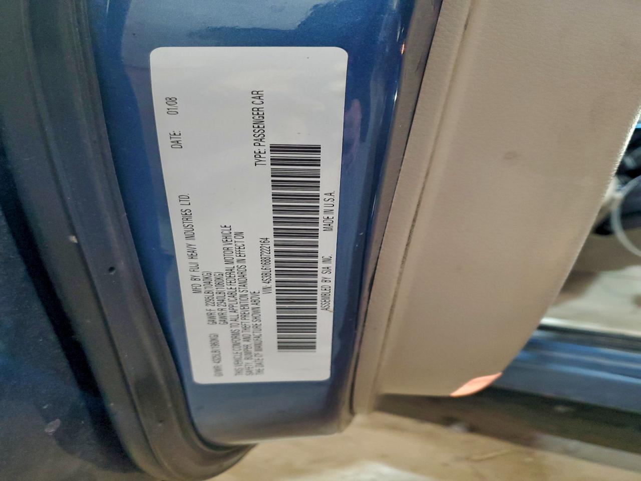 2008 Subaru Legacy 2.5I VIN: 4S3BL616887222164 Lot: 94565555