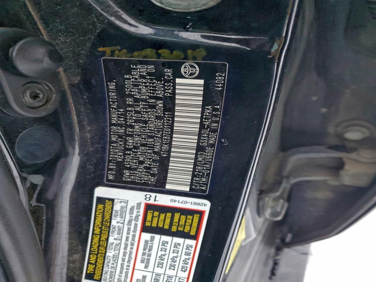 2014 Toyota Avalon Base VIN: 4T1BK1EB7EU112311 Lot: 94868355