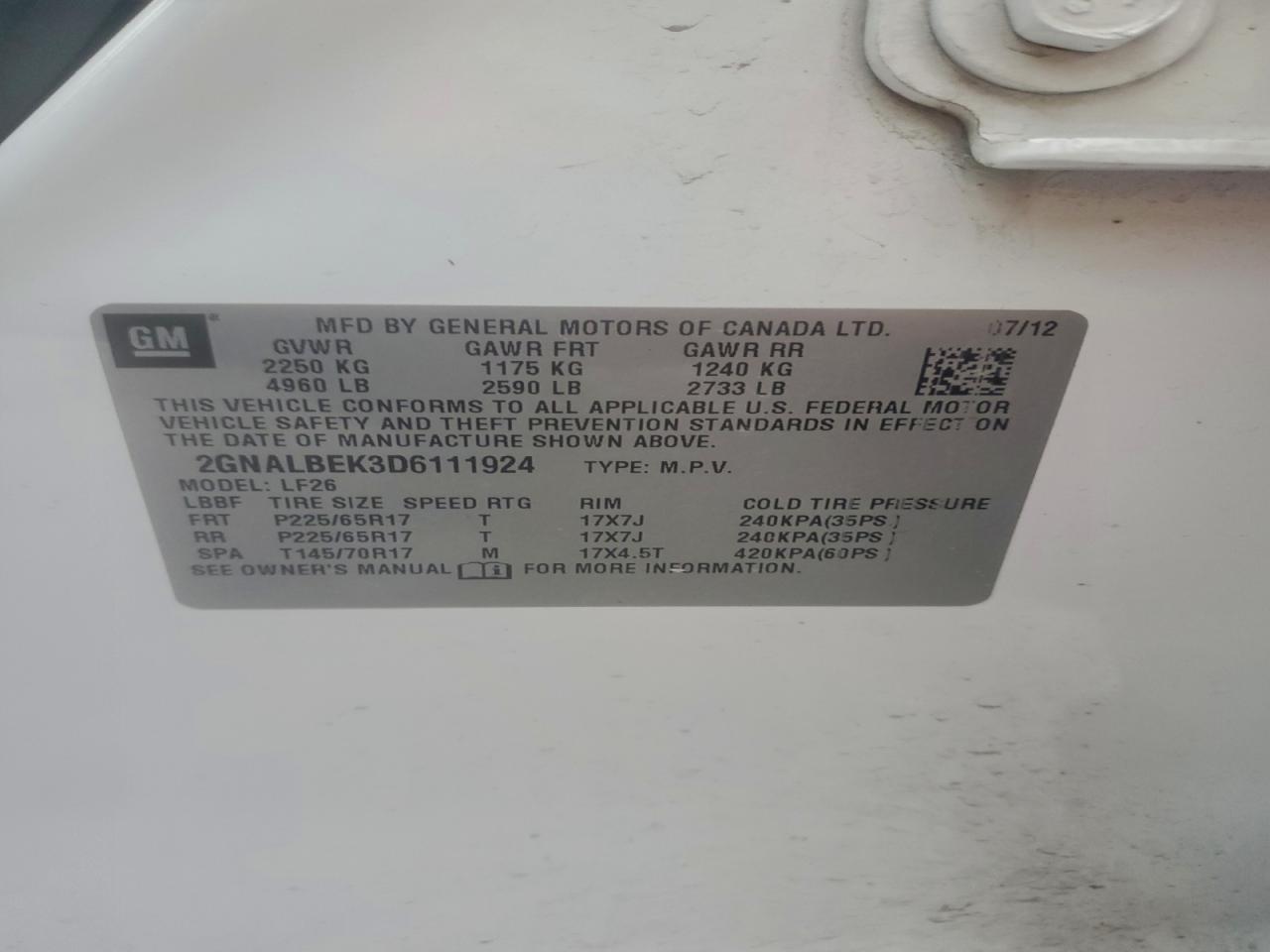 2013 Chevrolet Equinox Ls VIN: 2GNALBEK3D6111924 Lot: 94991145