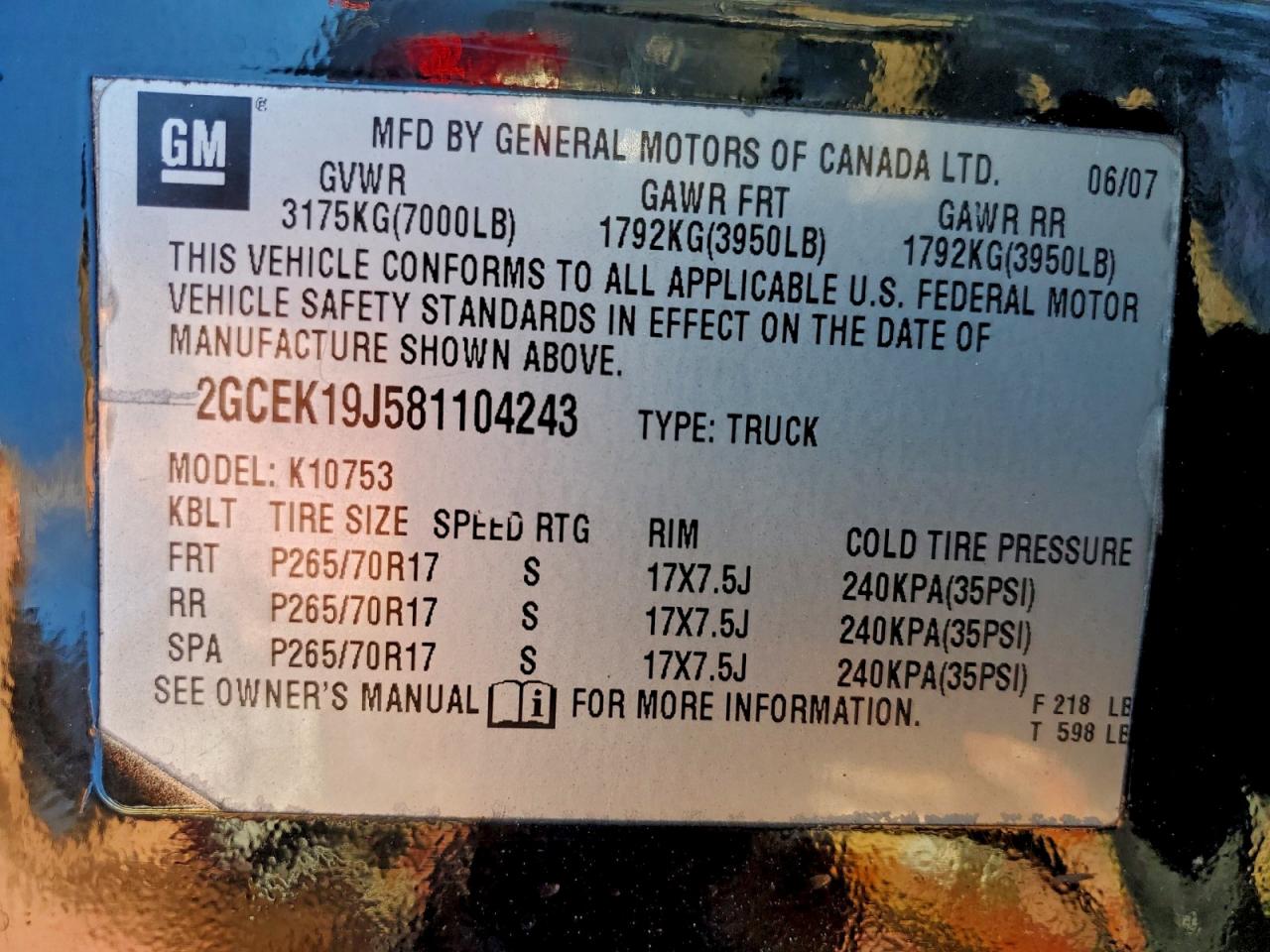 2008 Chevrolet Silverado K1500 VIN: 2GCEK19J581104243 Lot: 97383665