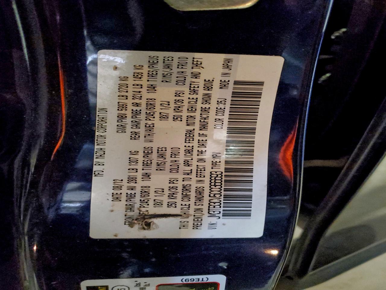 2012 Mazda Cx-9 VIN: JM3TB3CV5C0366693 Lot: 95661235