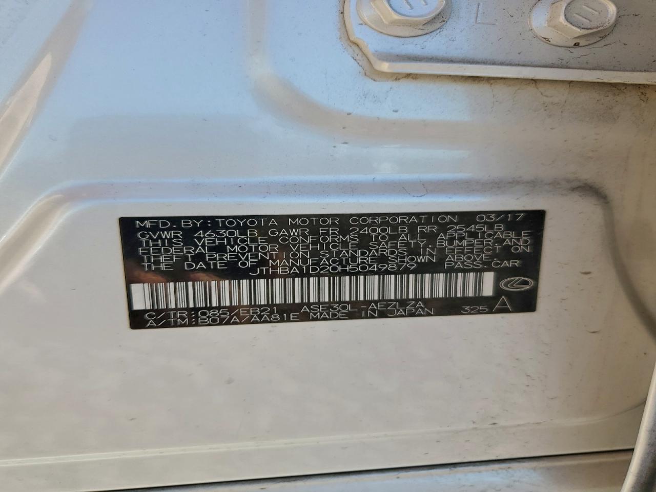 2017 Lexus Is 200T VIN: JTHBA1D20H5049879 Lot: 95424065