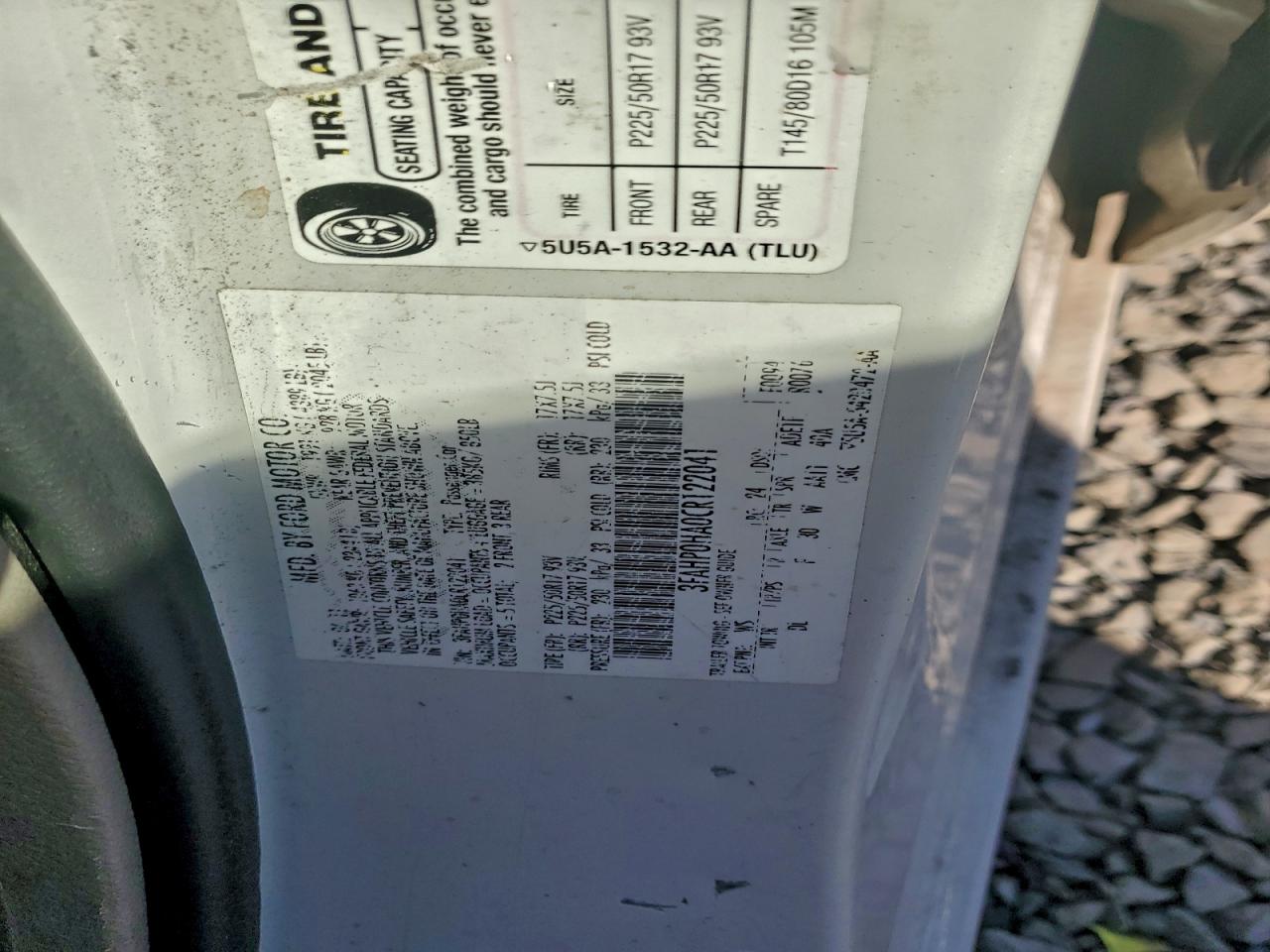 2012 Ford Fusion Se VIN: 3FAHP0HA0CR122041 Lot: 94921365