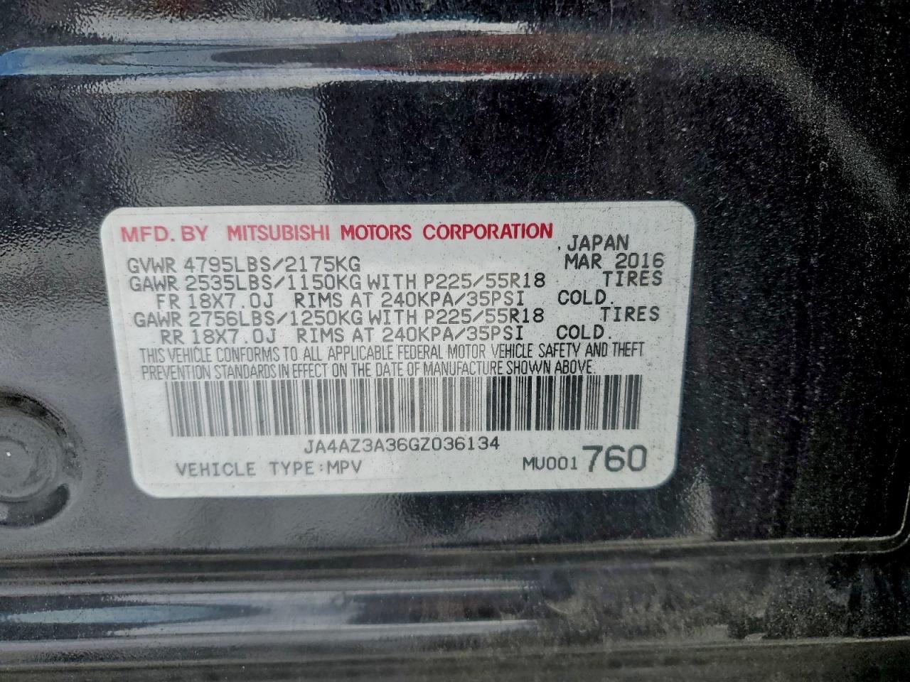 2016 Mitsubishi Outlander Se VIN: JA4AZ3A36GZ036134 Lot: 97208155