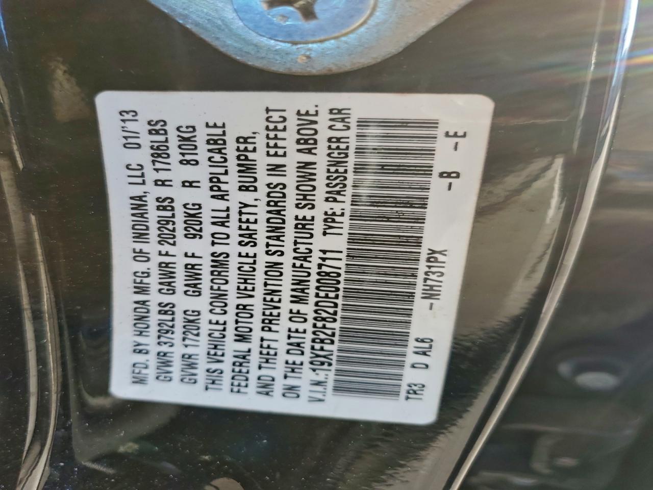 2013 Honda Civic Ex VIN: 19XFB2F82DE008711 Lot: 95992145