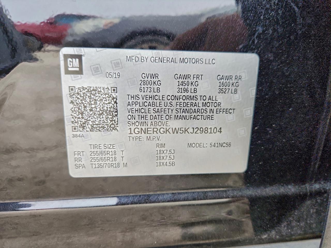 2019 Chevrolet Traverse Lt VIN: 1GNERGKW5KJ298104 Lot: 96778545