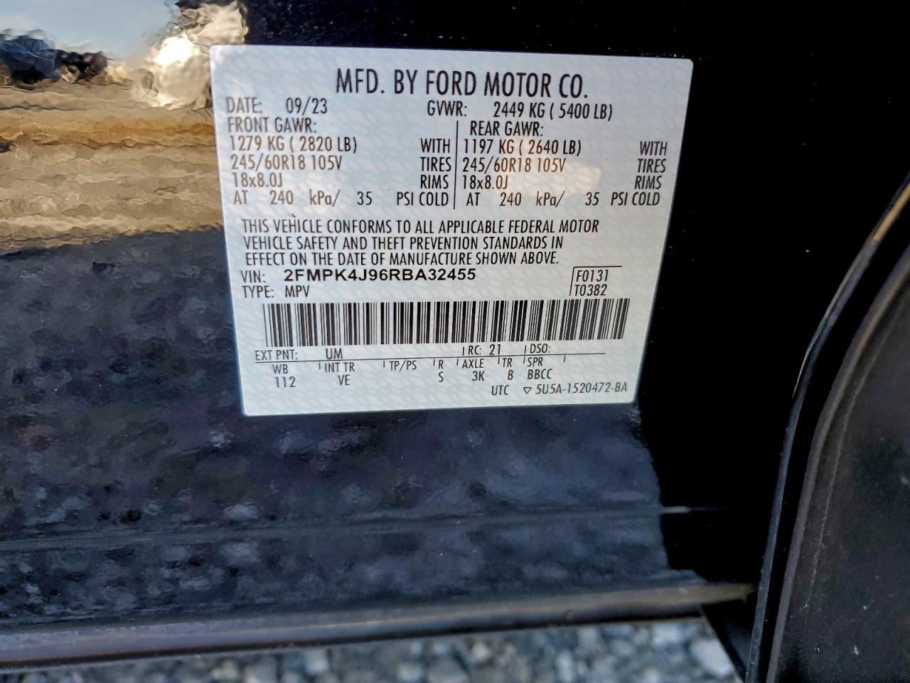 2024 Ford Edge Sel VIN: 2FMPK4J96RBA32455 Lot: 95337985