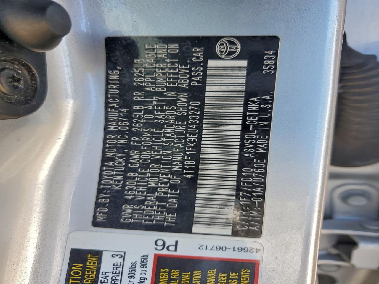 2014 Toyota Camry L VIN: 4T1BF1FK9EU433270 Lot: 97034455