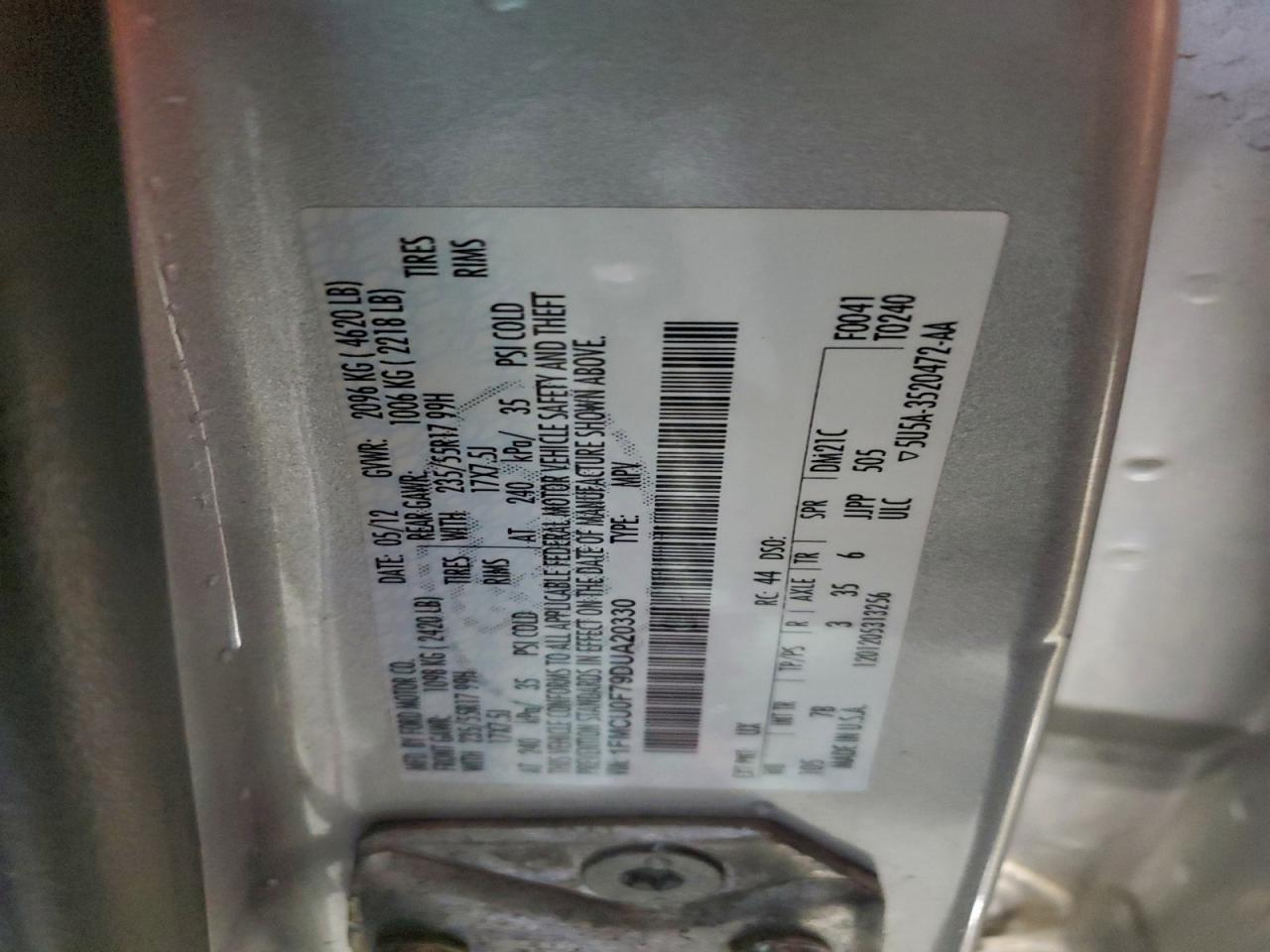 2013 Ford Escape S VIN: 1FMCU0F79DUA20330 Lot: 96133955