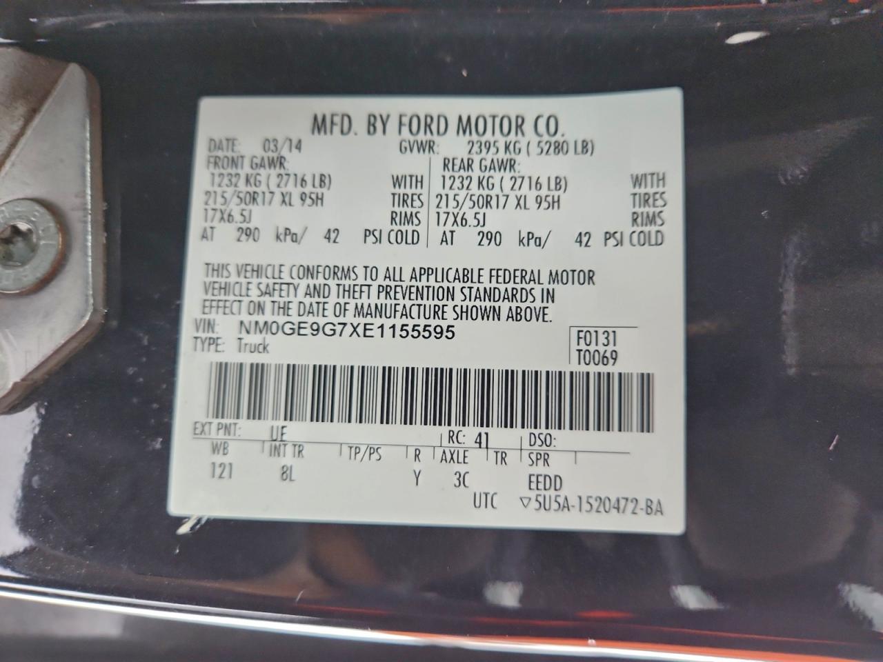 2014 Ford Transit Connect Titanium VIN: NM0GE9G7XE1155595 Lot: 94189495