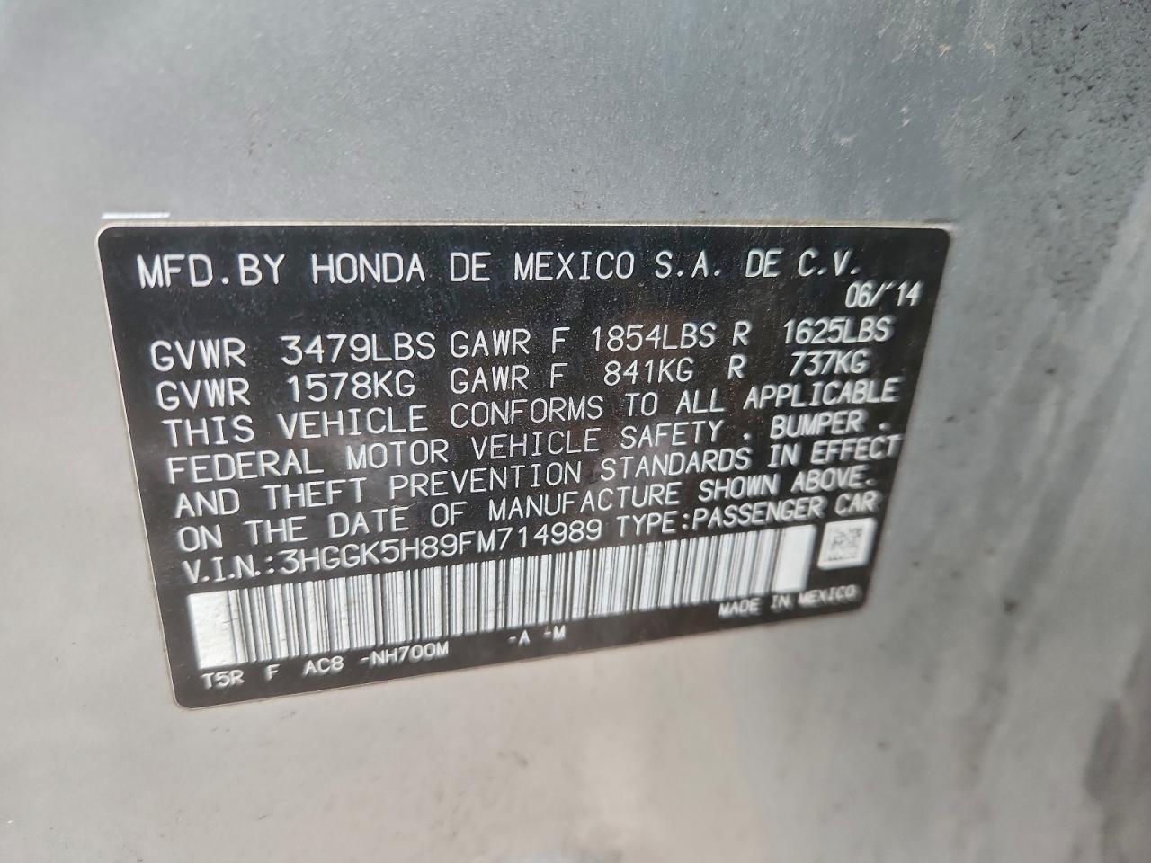 2015 Honda Fit Ex VIN: 3HGGK5H89FM714989 Lot: 95737715