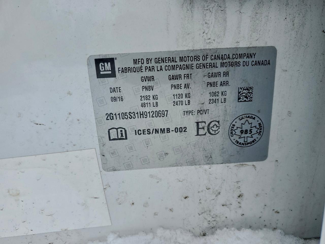 2017 Chevrolet Impala Lt VIN: 2G1105S31H9120697 Lot: 94894915