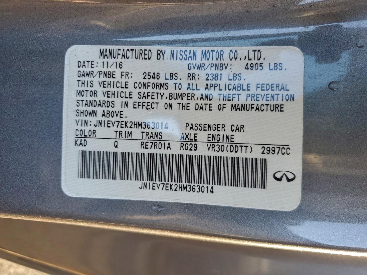 2017 Infiniti Q60 Premium VIN: JN1EV7EK2HM363014 Lot: 93909185