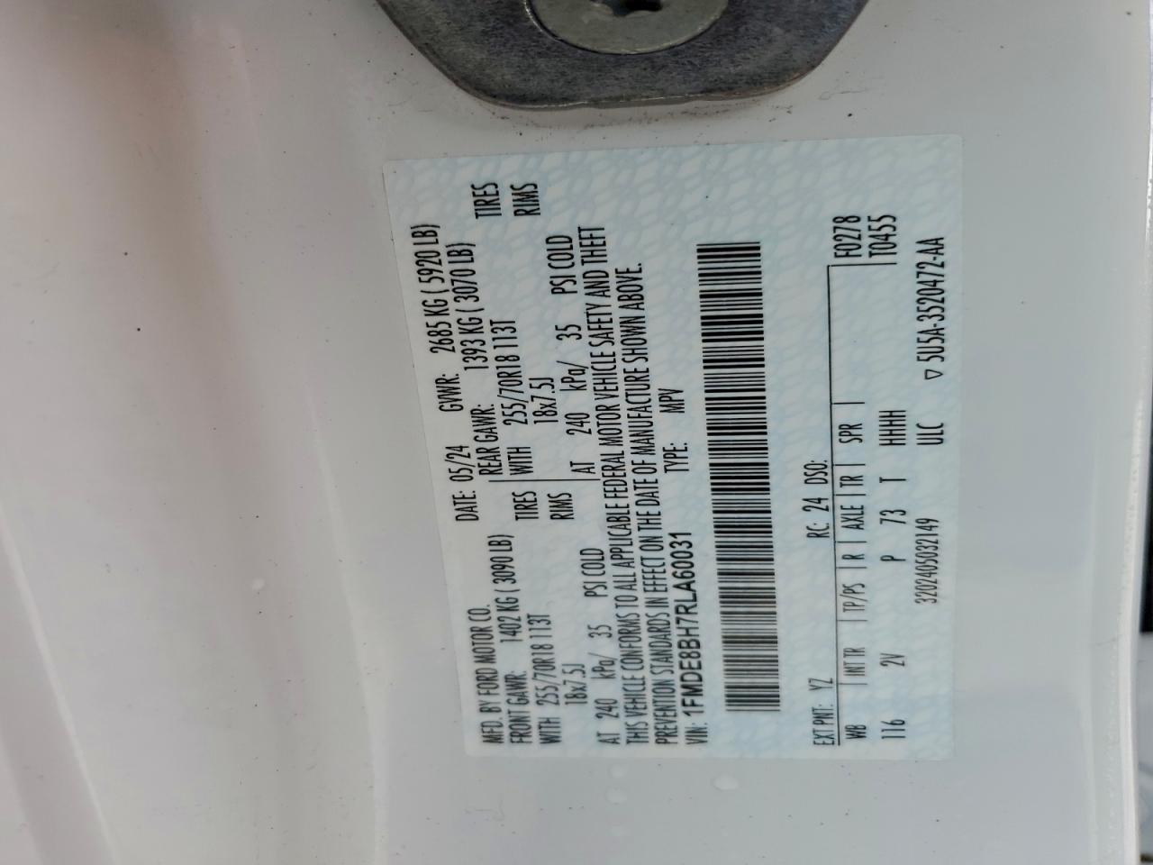 2024 Ford Bronco Outer Banks VIN: 1FMDE8BH7RLA60031 Lot: 95660485