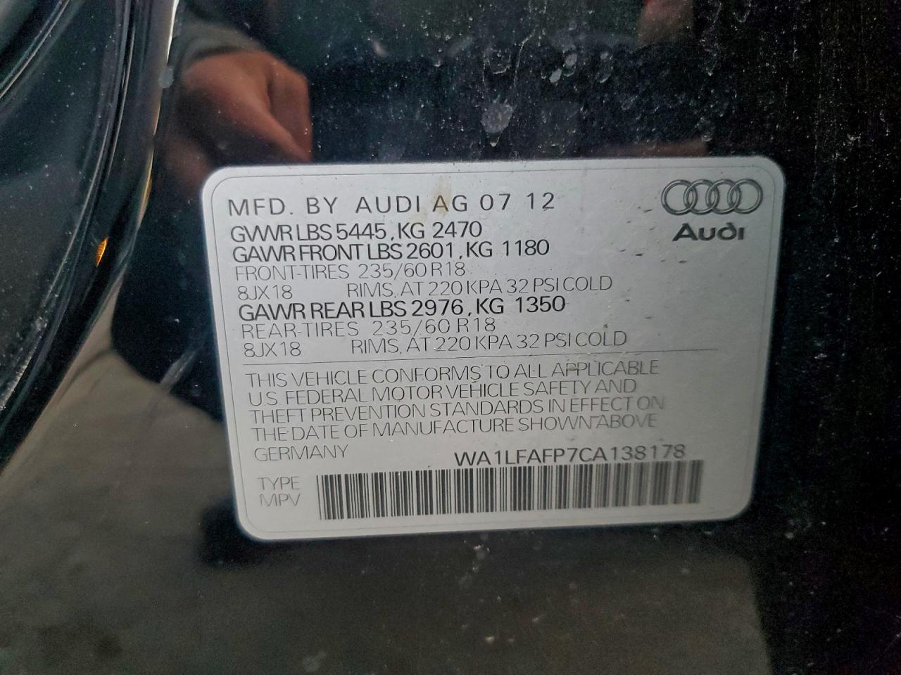 2012 Audi Q5 Premium Plus VIN: WA1LFAFP7CA138178 Lot: 95193545