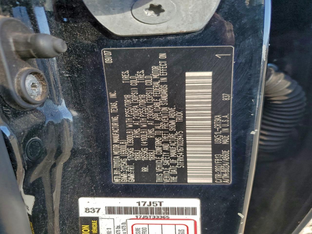 2007 Toyota Tundra Double Cab Sr5 VIN: 5TFRV54167X028475 Lot: 96109915