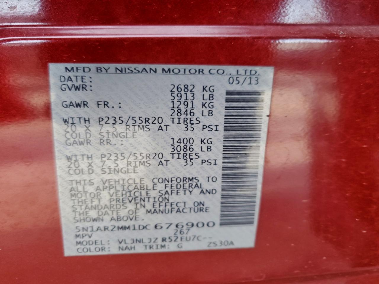 2013 Nissan Pathfinder S VIN: 5N1AR2MM1DC676900 Lot: 94918895