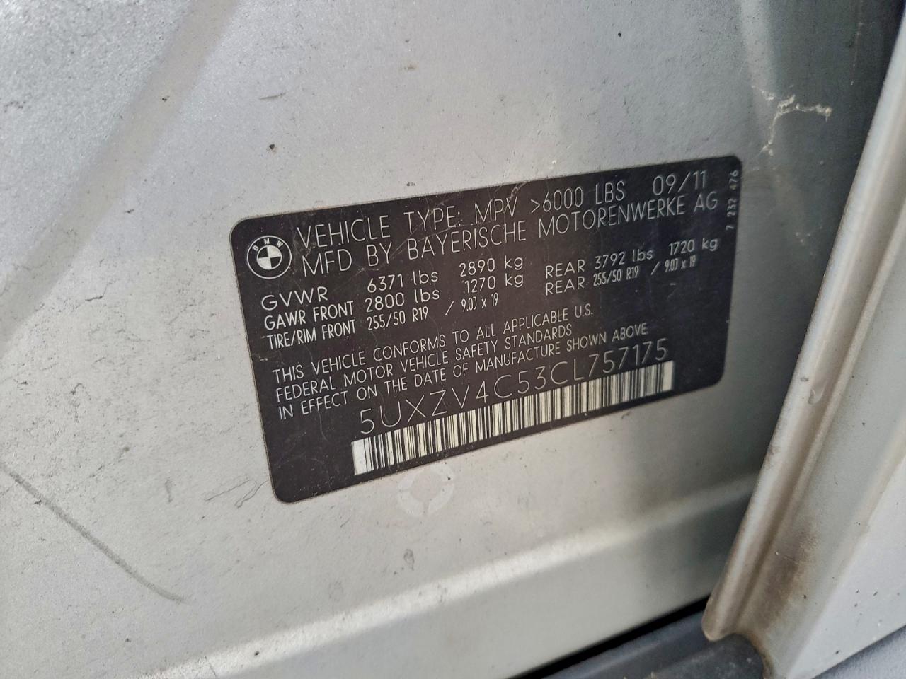 2012 BMW X5 xDrive35I VIN: 5UXZV4C53CL757175 Lot: 95789215