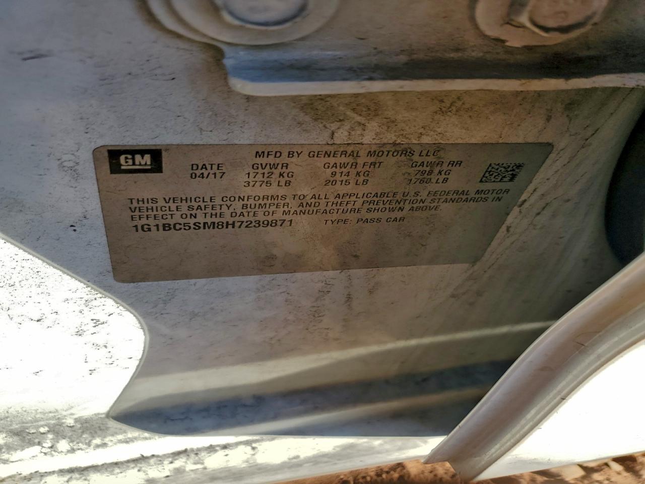 2017 Chevrolet Cruze Ls VIN: 1G1BC5SM8H7239871 Lot: 95429985