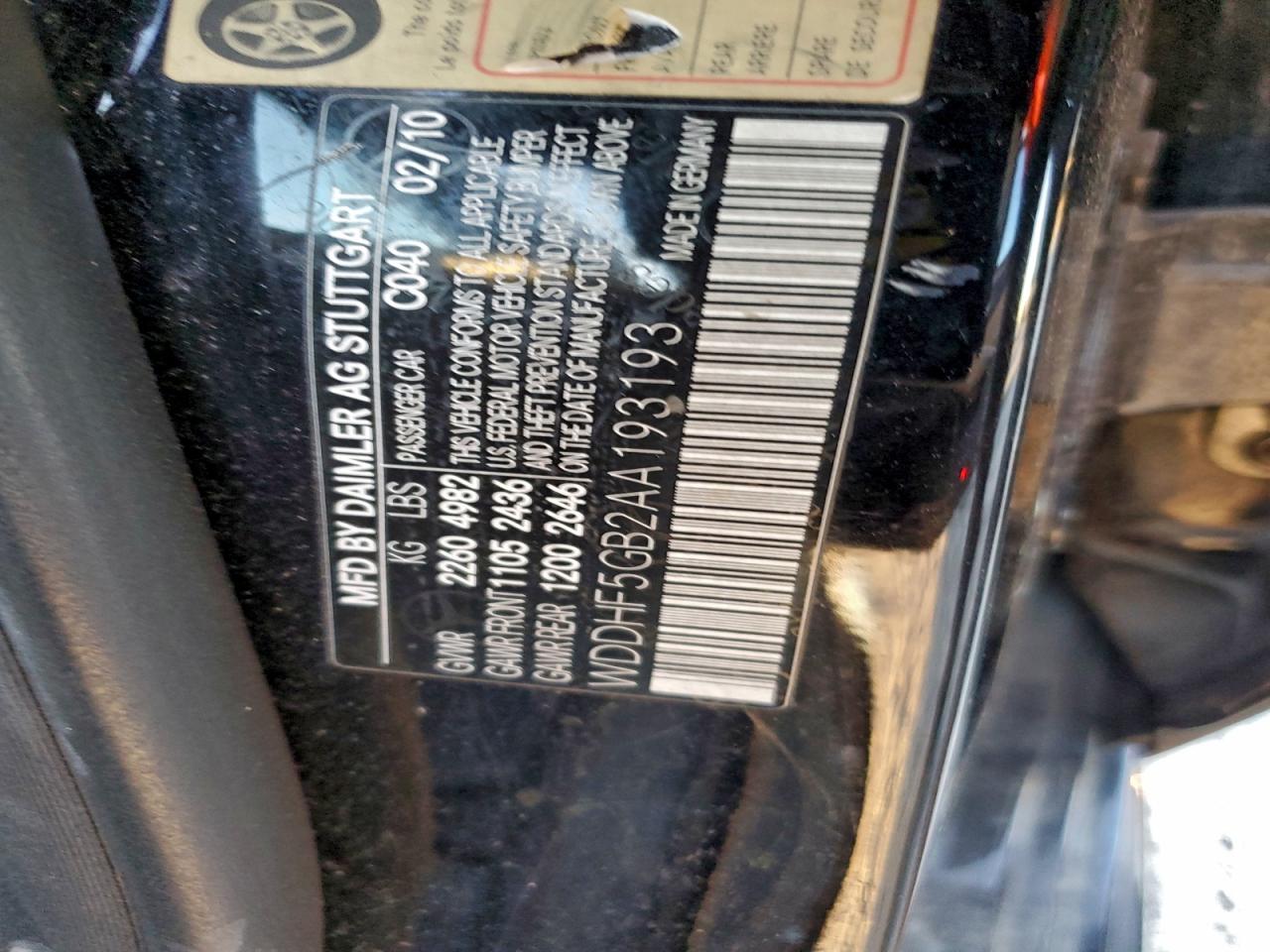 2010 Mercedes-Benz E 350 VIN: WDDHF5GB2AA193193 Lot: 96629275