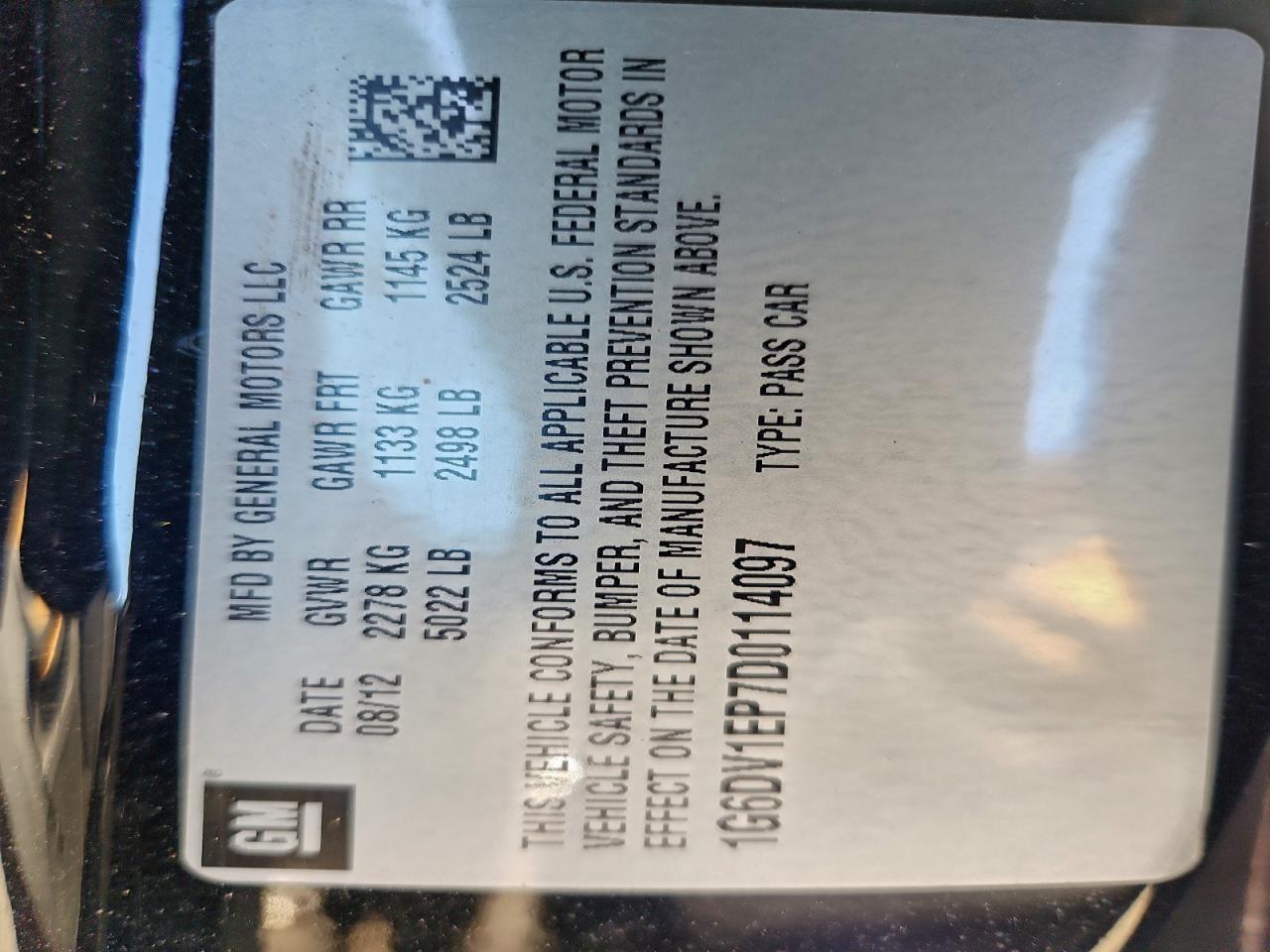 2013 Cadillac Cts-V VIN: 1G6DV1EP7D0114097 Lot: 95158895