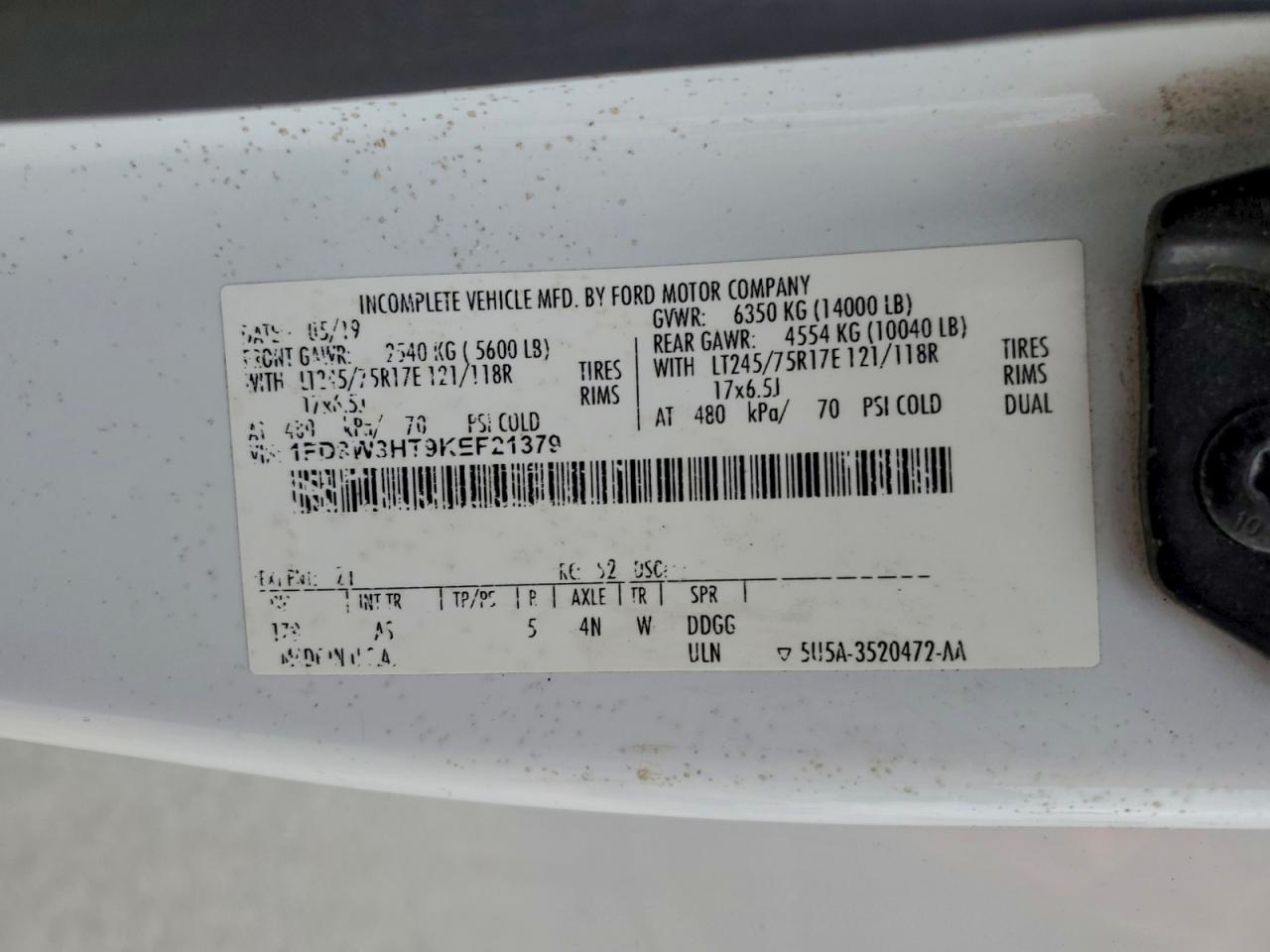 2019 Ford F350 Super Duty VIN: 1FD8W3HT9KEF21379 Lot: 92694525