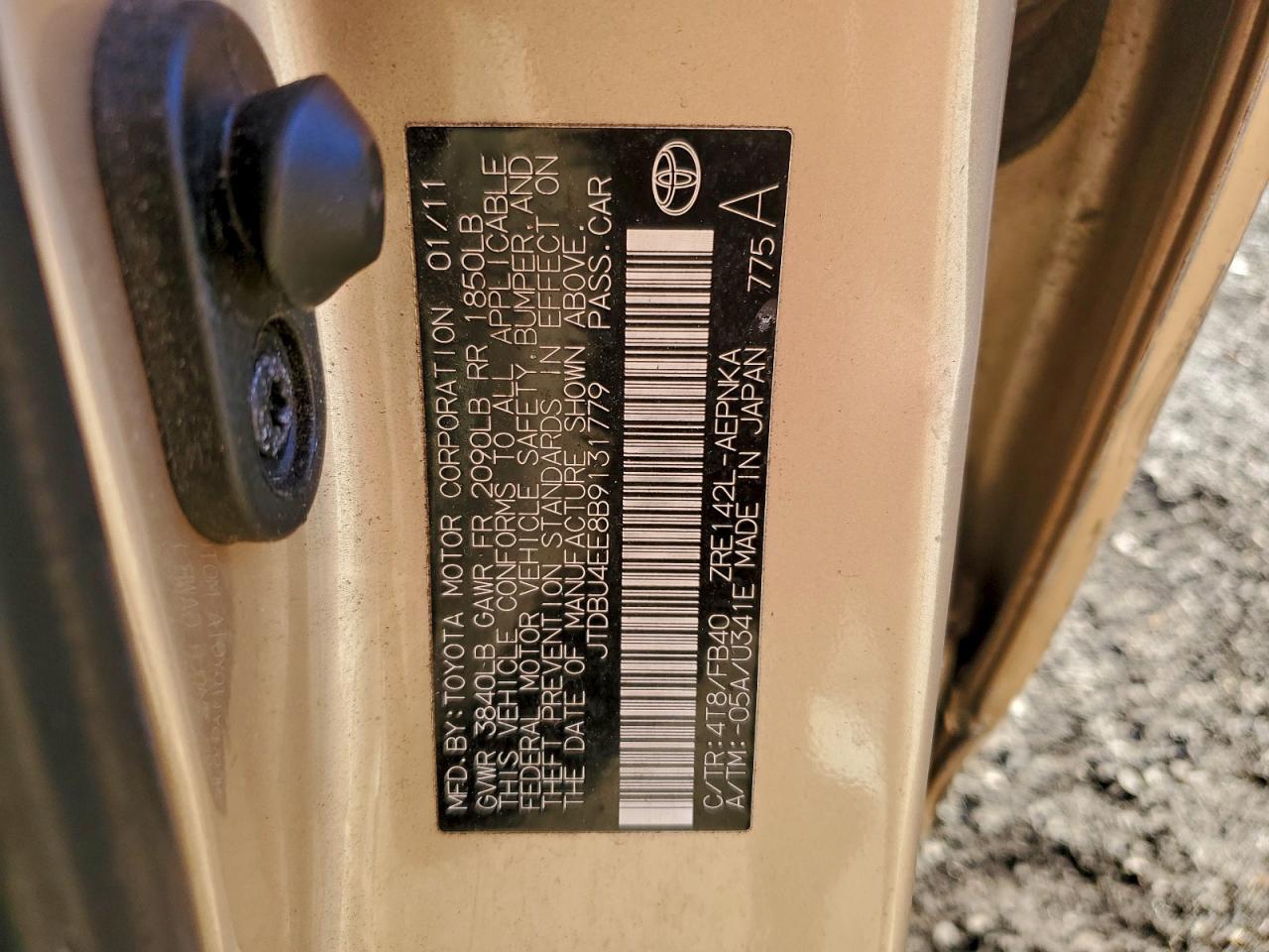 2011 Toyota Corolla Base VIN: JTDBU4EE8B9131779 Lot: 94776035