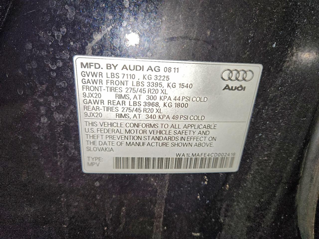 2012 Audi Q7 Premium Plus VIN: WA1LMAFE4CD002416 Lot: 96303975