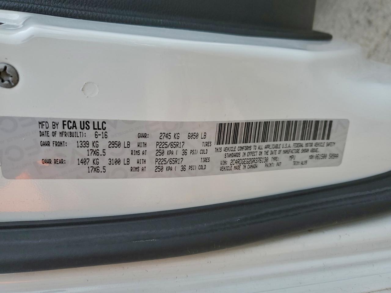 2016 Dodge Grand Caravan R/T VIN: 2C4RDGEG2GR376130 Lot: 94561595