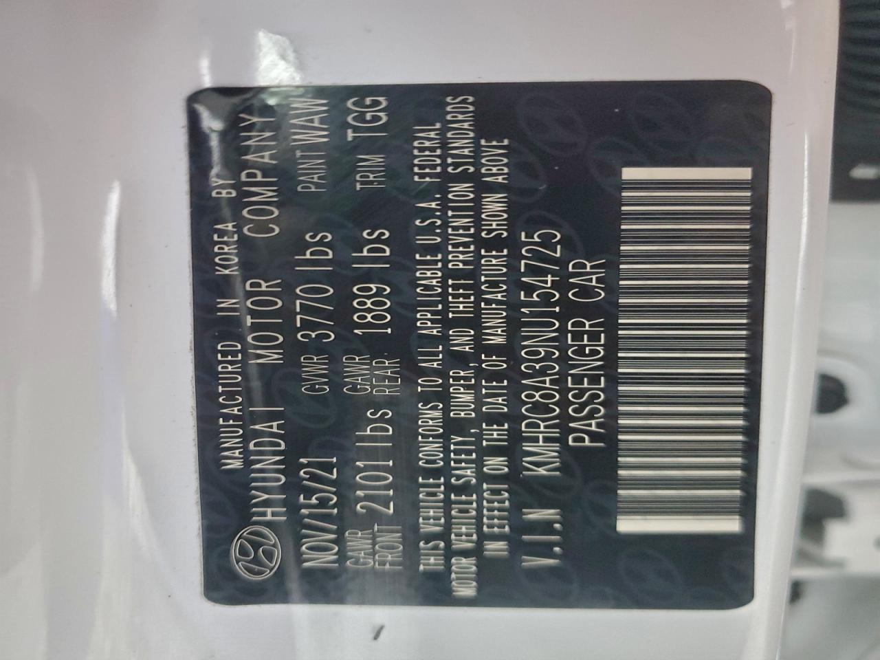 2022 Hyundai Venue Sel VIN: KMHRC8A39NU154725 Lot: 94877035