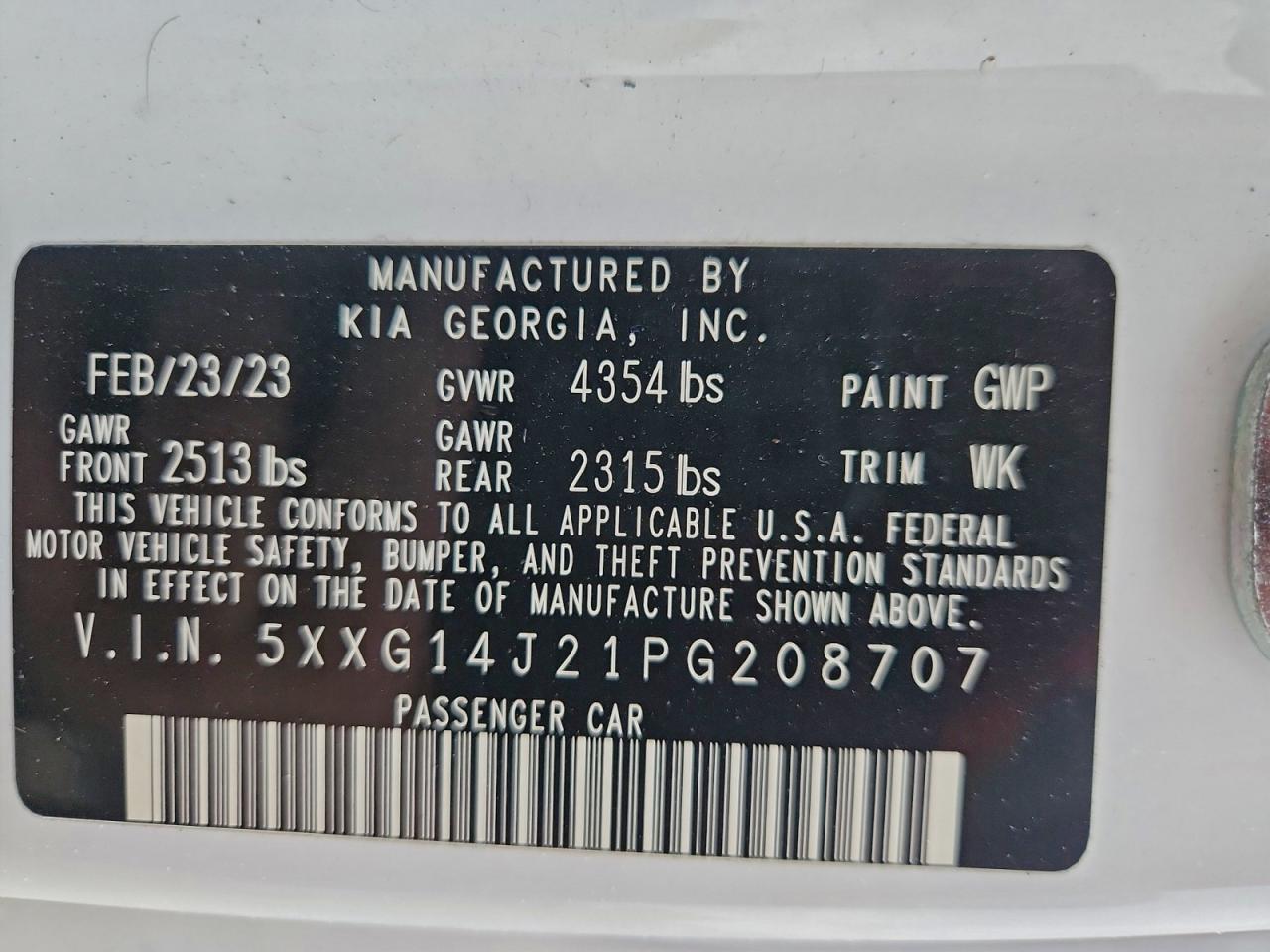 2023 Kia K5 Lxs VIN: 5XXG14J21PG208707 Lot: 93669315