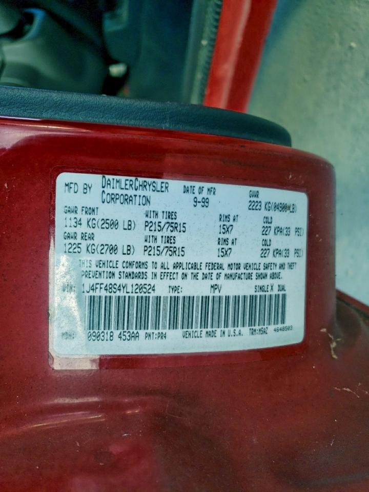 2000 Jeep Cherokee Sport VIN: 1J4FF48S4YL120524 Lot: 96563525