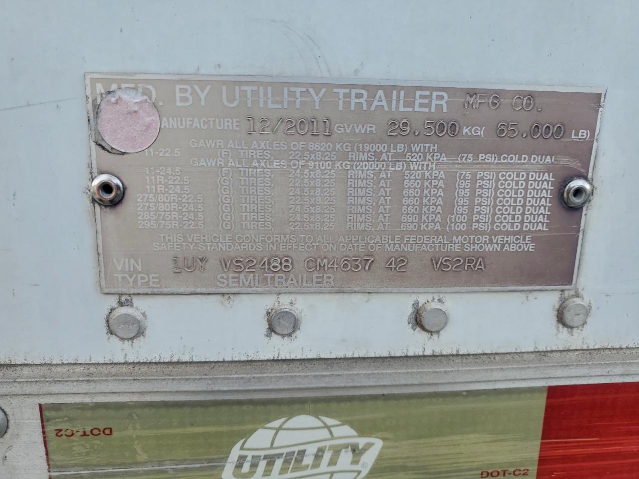 2012 Util Refrigerated Trailer VIN: 1UYVS2488CM463742 Lot: 84634005