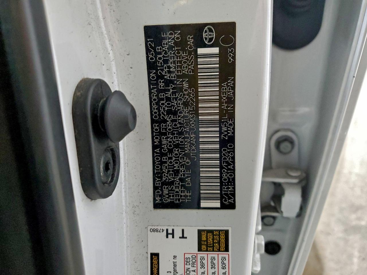 2021 Toyota Prius Special Edition VIN: JTDKAMFUXM3152265 Lot: 95632945