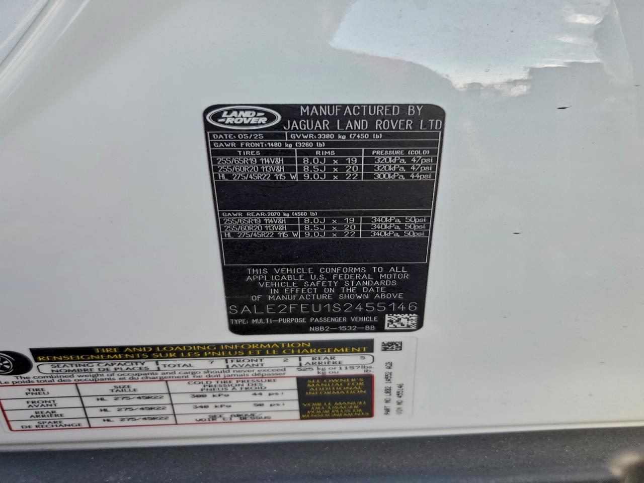 2025 Land Rover Defender 130 X-Dynamic Se VIN: SALE2FEU1S2455146 Lot: 96387535