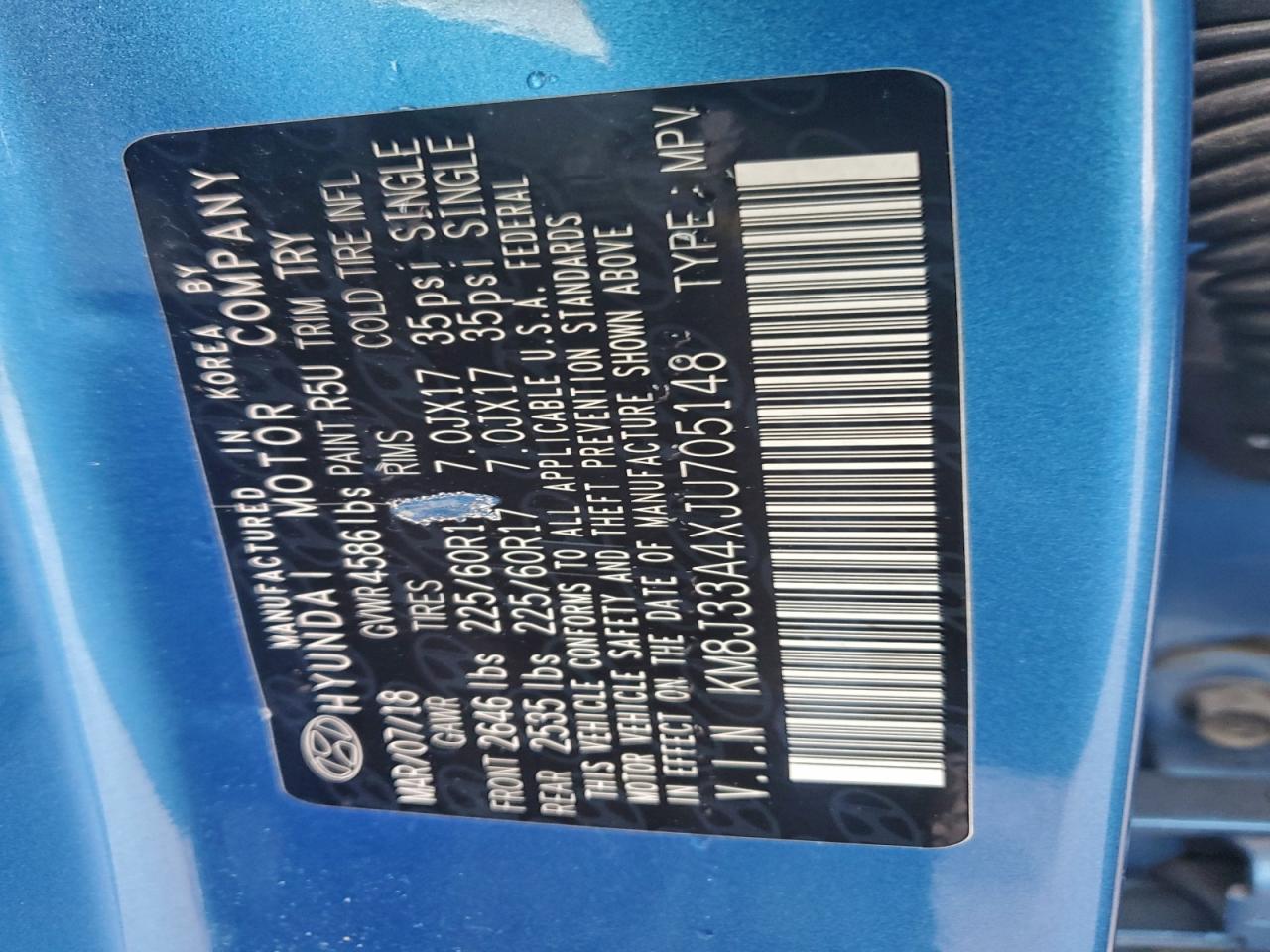 2018 Hyundai Tucson Sel VIN: KM8J33A4XJU705148 Lot: 95494095