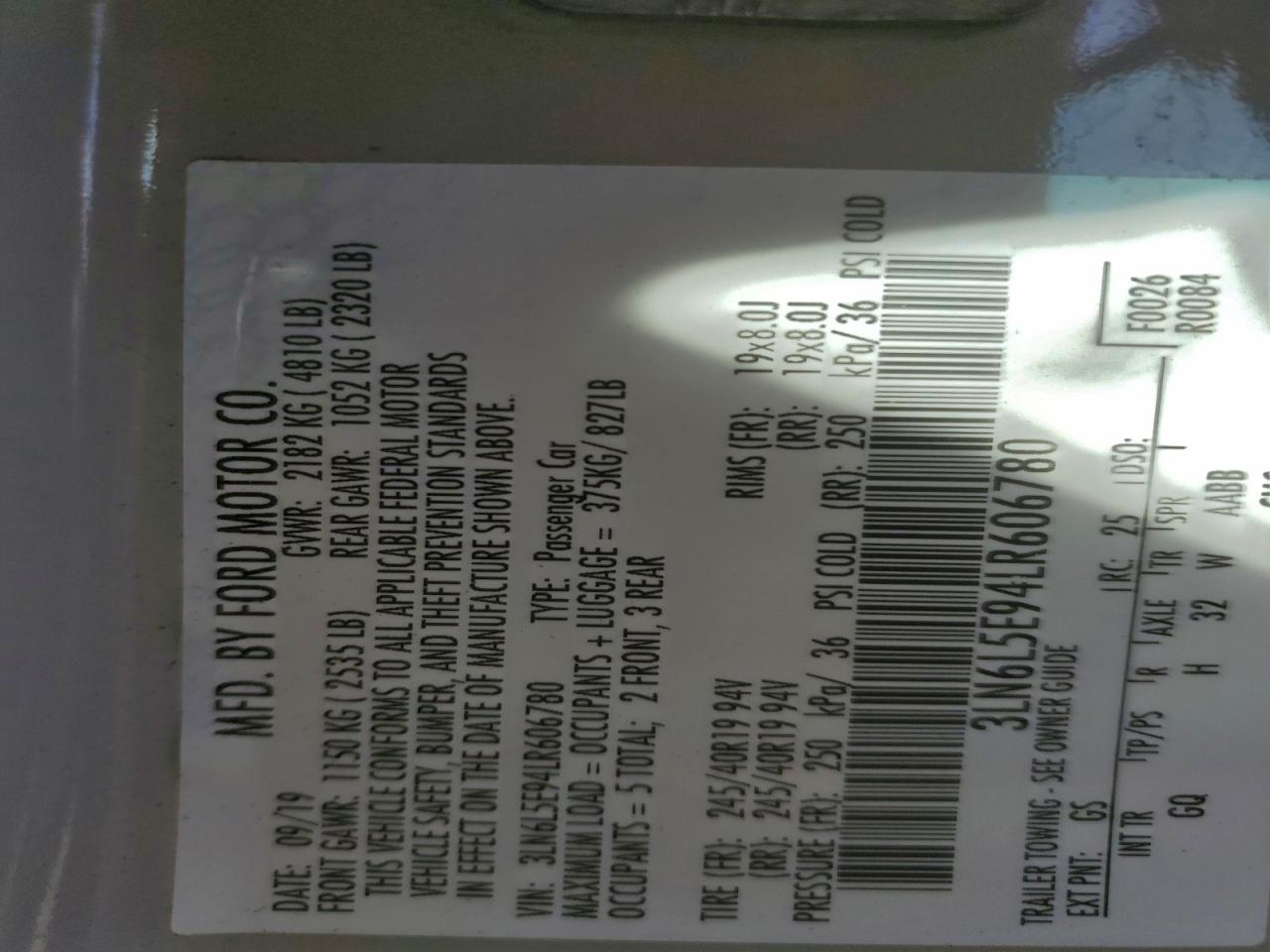 2020 Lincoln Mkz Reserve VIN: 3LN6L5E94LR606780 Lot: 93379865