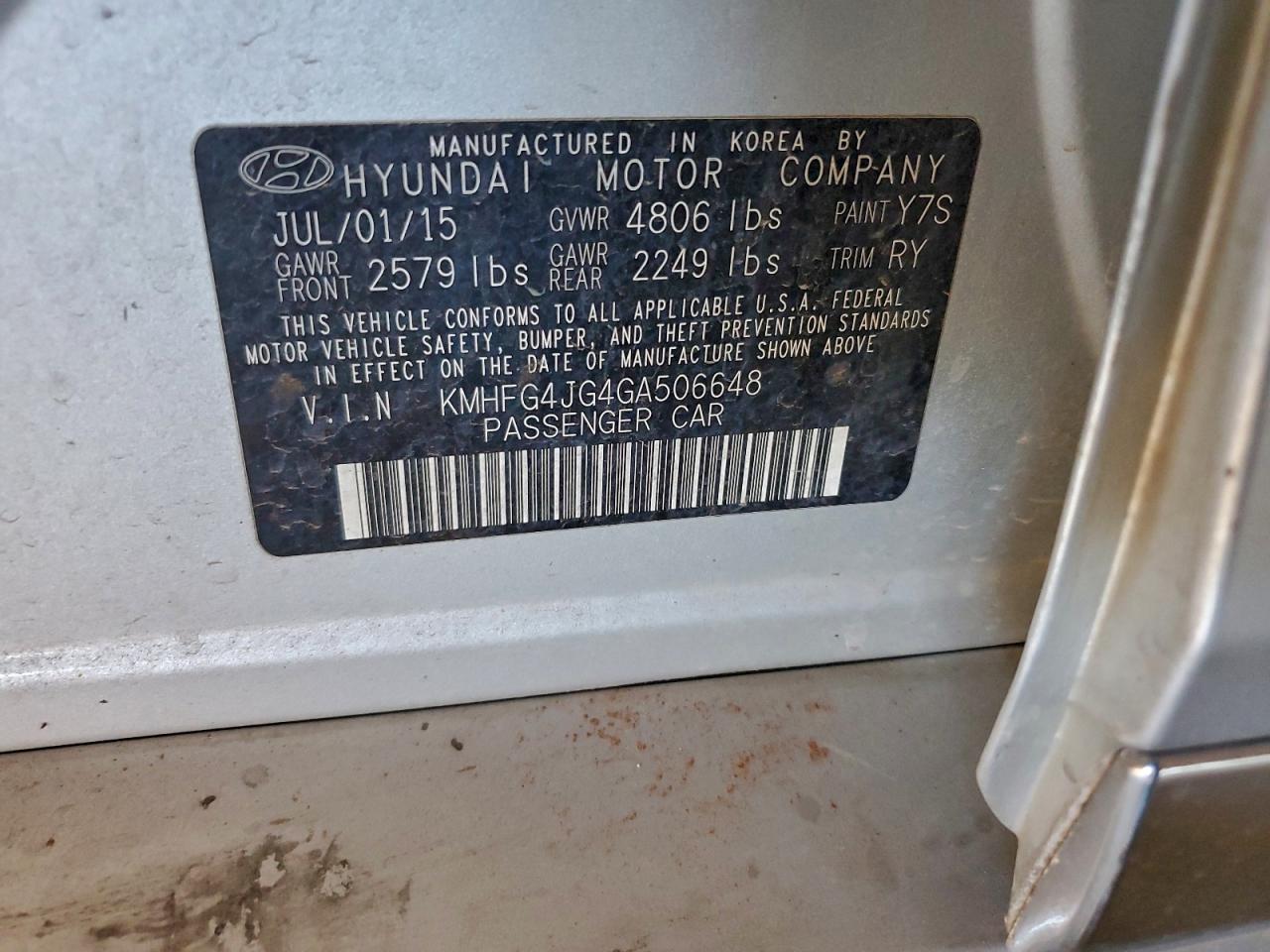 2016 Hyundai Azera VIN: KMHFG4JG4GA506648 Lot: 95011235