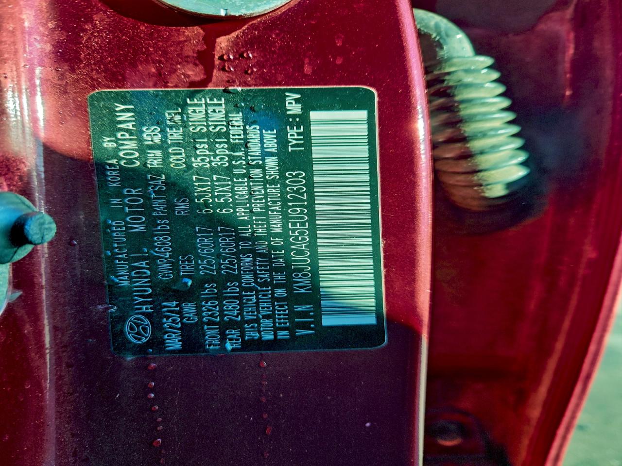 2014 Hyundai Tucson Gls VIN: KM8JUCAG5EU912303 Lot: 95034175