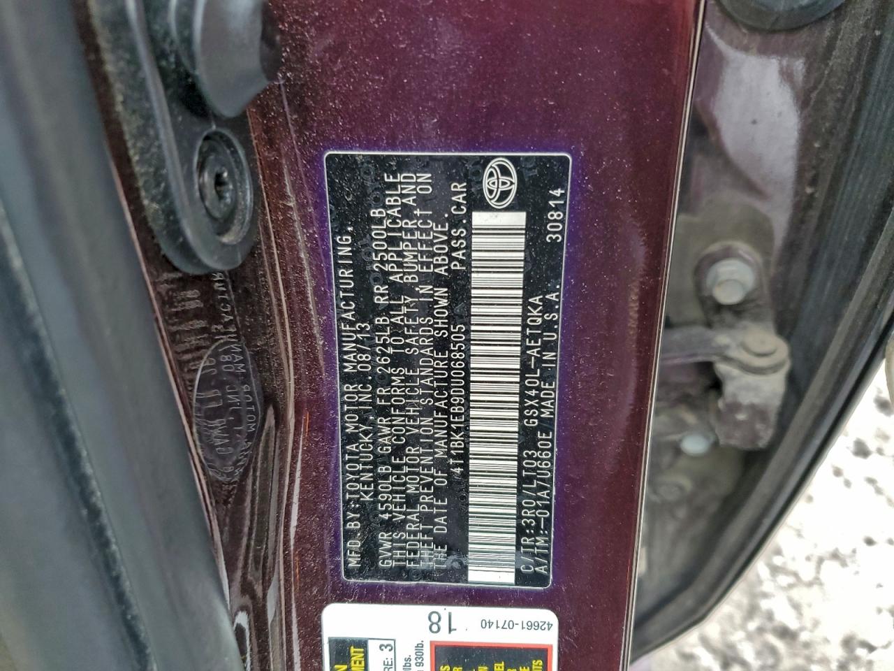 2013 Toyota Avalon Base VIN: 4T1BK1EB9DU068505 Lot: 95125805