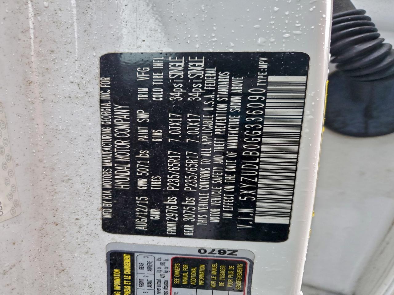 2016 Hyundai Santa Fe Sport VIN: 5XYZUDLB0GG336090 Lot: 96053055