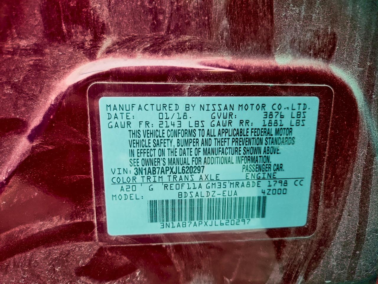 2018 Nissan Sentra S VIN: 3N1AB7APXJL620297 Lot: 94526225