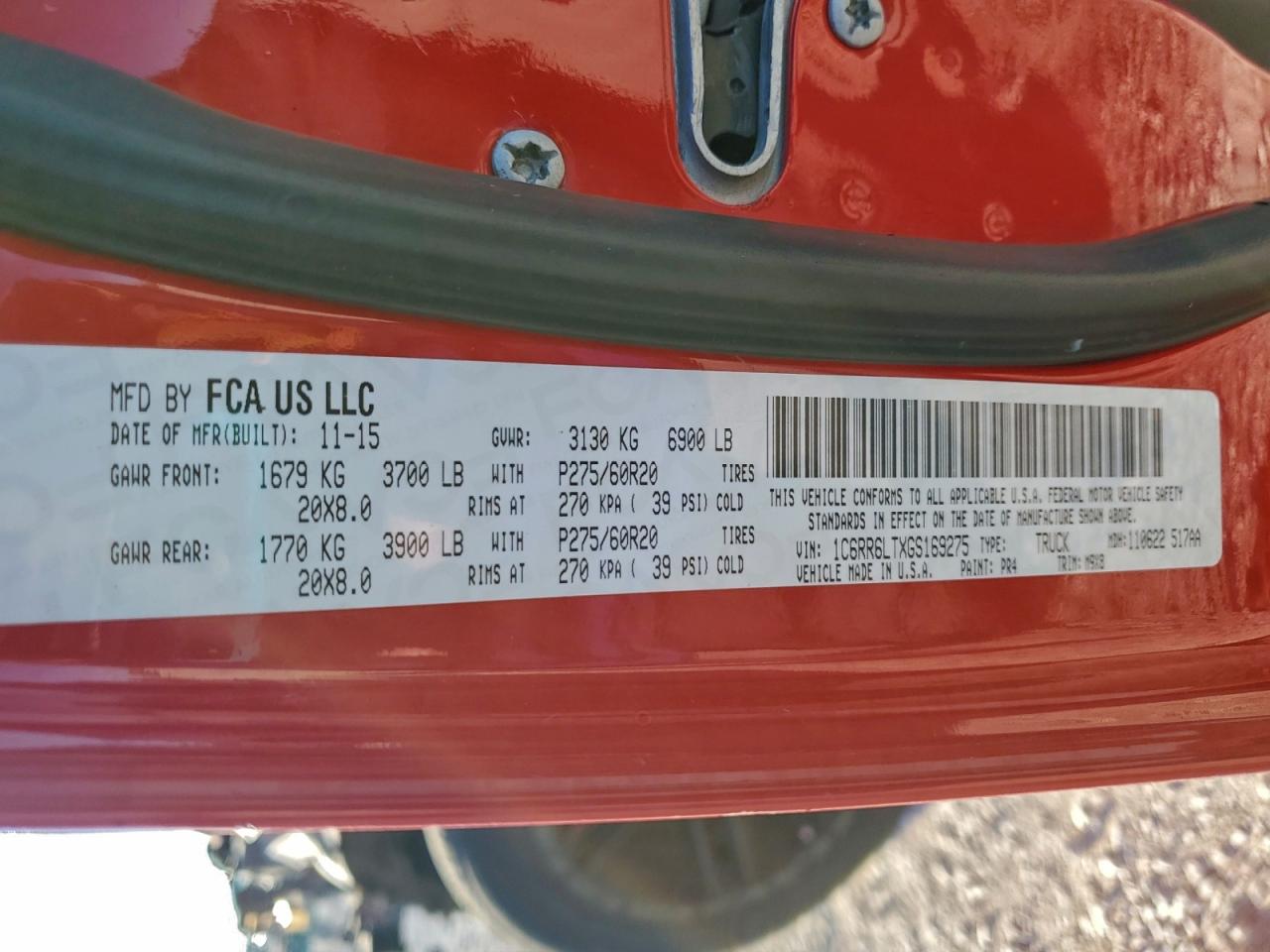 2016 Ram 1500 Slt VIN: 1C6RR6LTXGS169275 Lot: 96477715