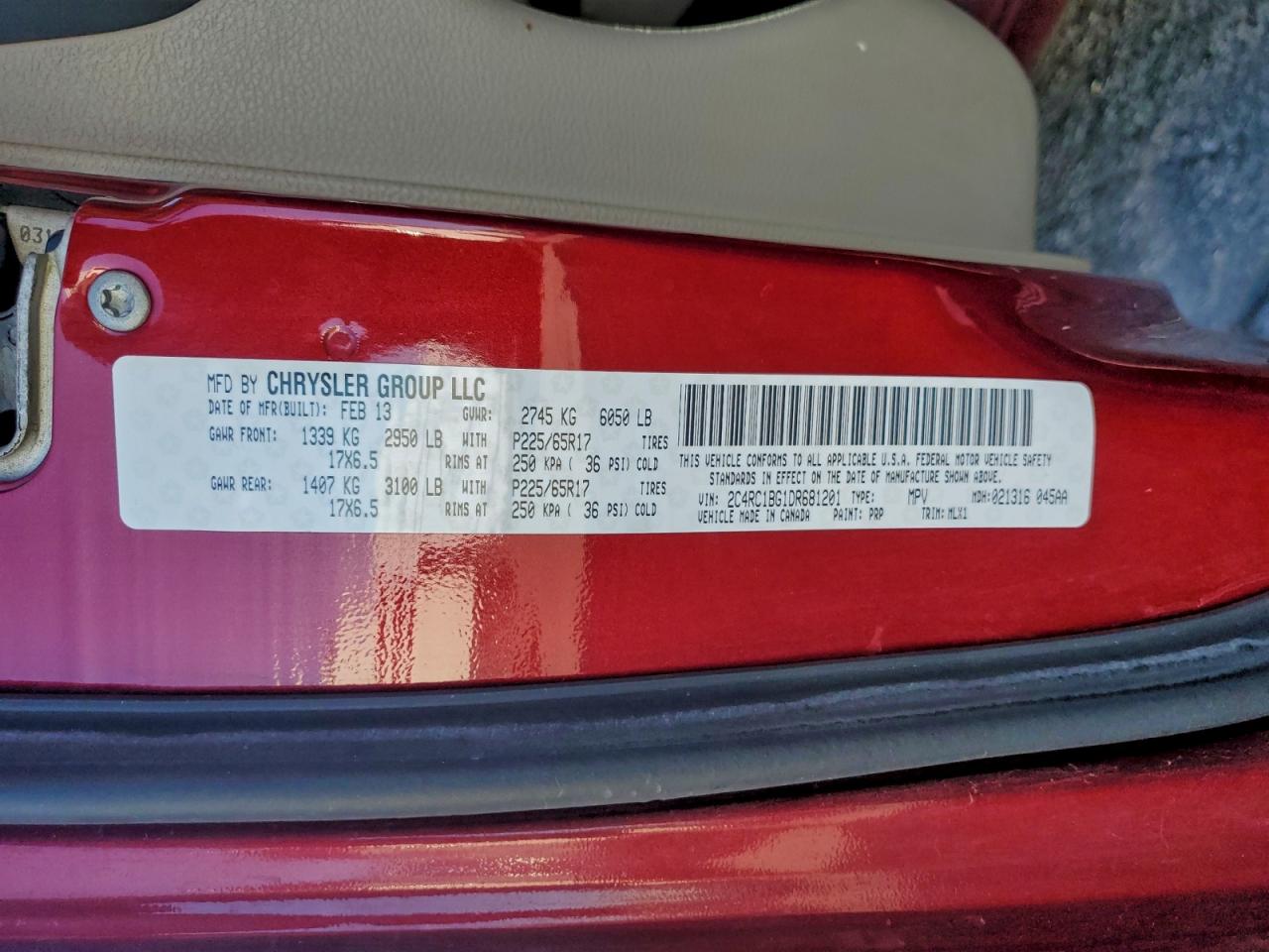 2013 Chrysler Town & Country Touring VIN: 2C4RC1BG1DR681201 Lot: 95692915