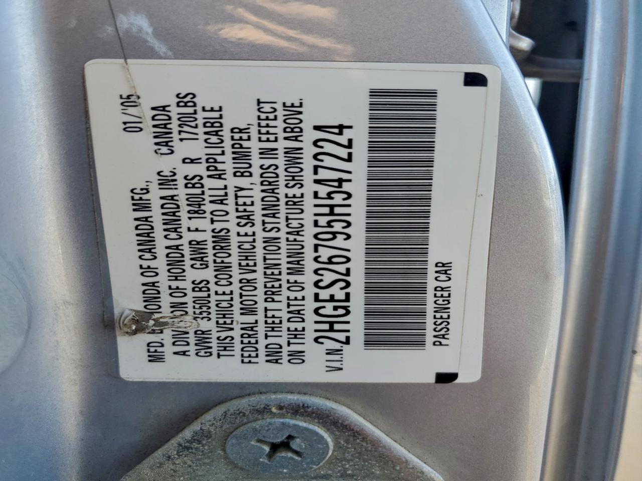 2005 Honda Civic Ex VIN: 2HGES26795H547224 Lot: 94683065