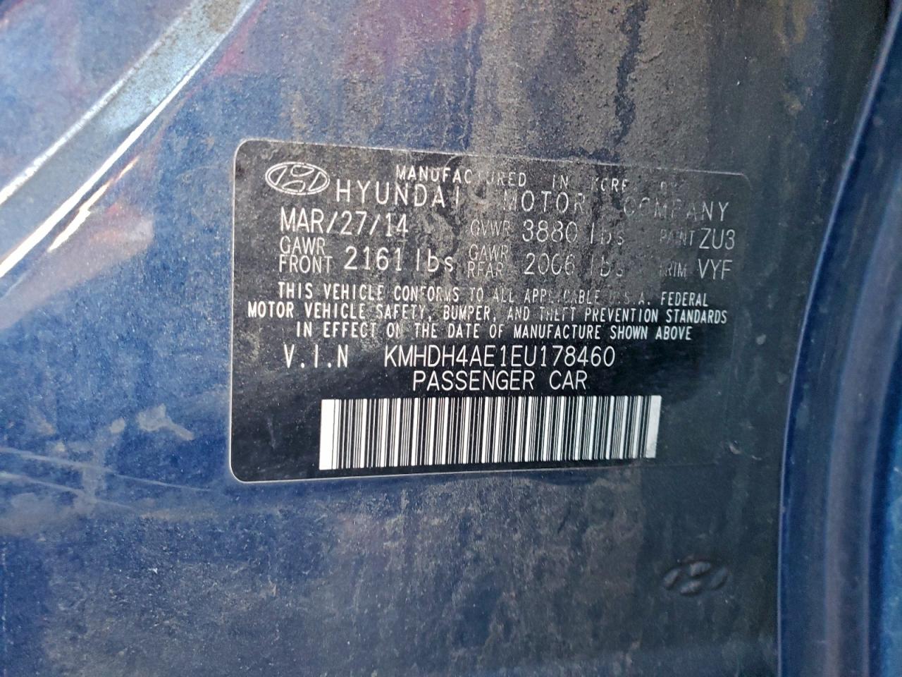 2014 Hyundai Elantra Se VIN: KMHDH4AE1EU178460 Lot: 96801595